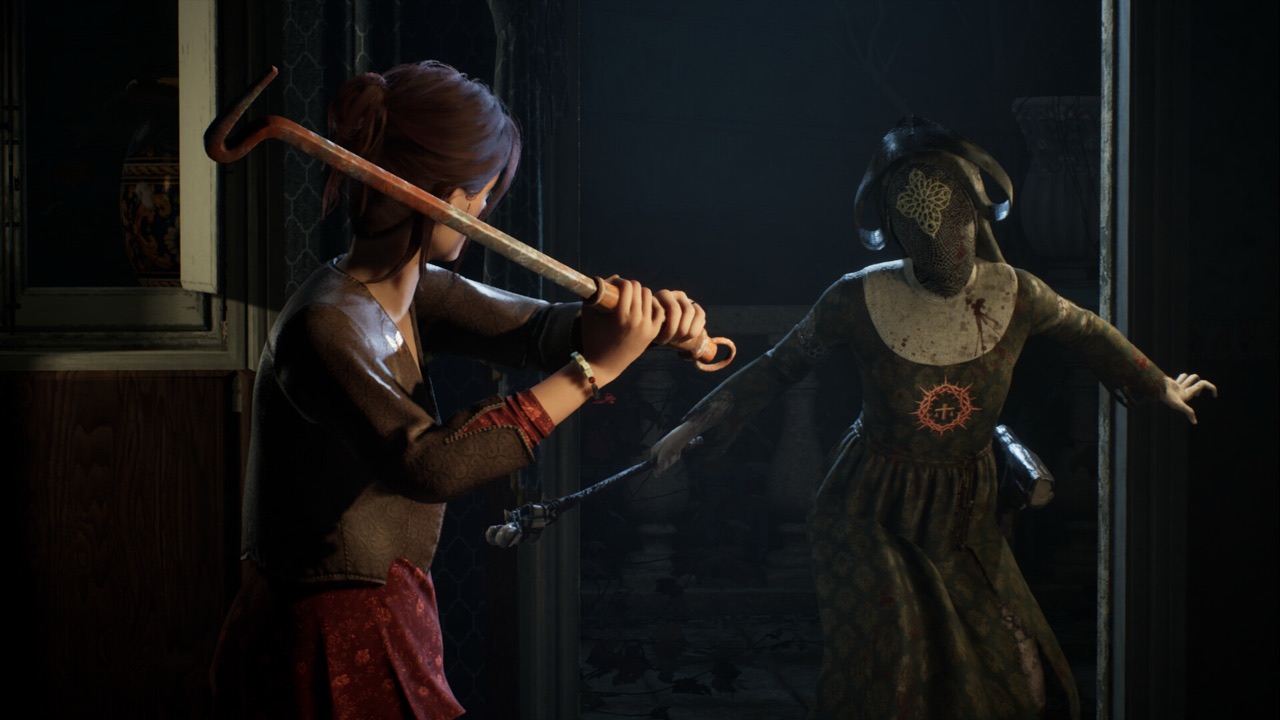 A candle-lit hallway in an official Remothered: Red Nun's Legacy screenshot.