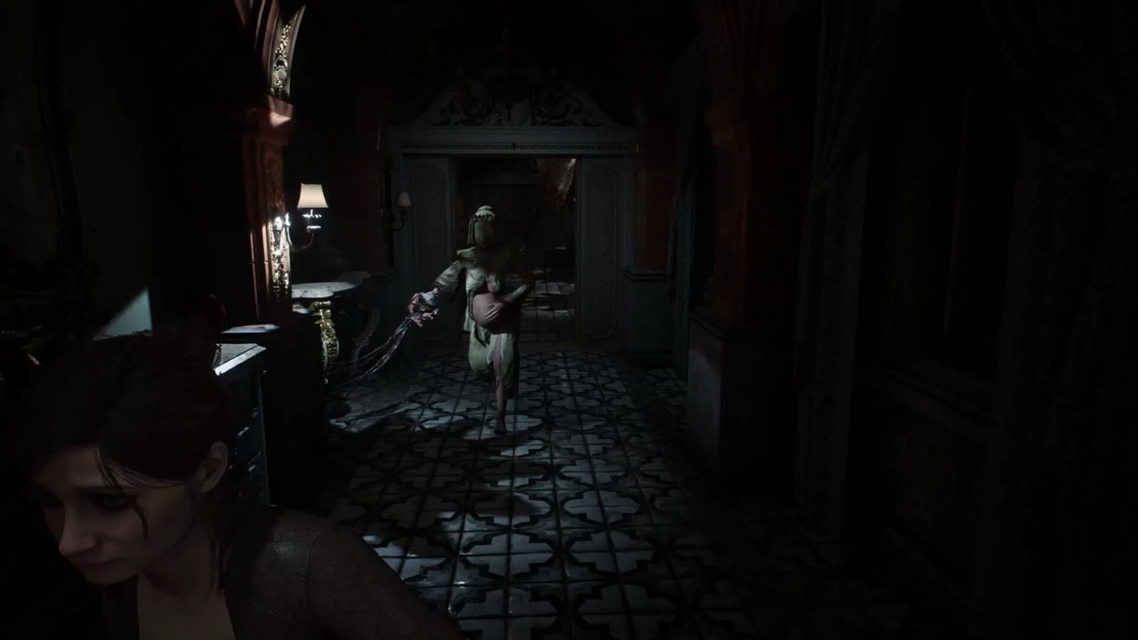 Remothered: Red Nun's Legacy — a stalker stalks Susan through a convent corridor.